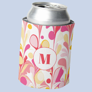 Monogram Abstract Summer Pink Marbled Can Cooler