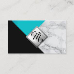 Monogram Abstract Teal, Black and Marble Business Card