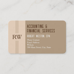 Monogram Accountant Financial Tax Specialist Beige Business Card