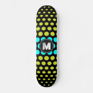 Monogram Acid green & Aqua Polka Dots Pattern Skateboard
