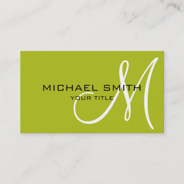 Monogram Acid green colour background Business Card (Front)