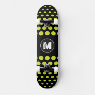 Monogram Acid green Polka Dots Pattern Skateboard