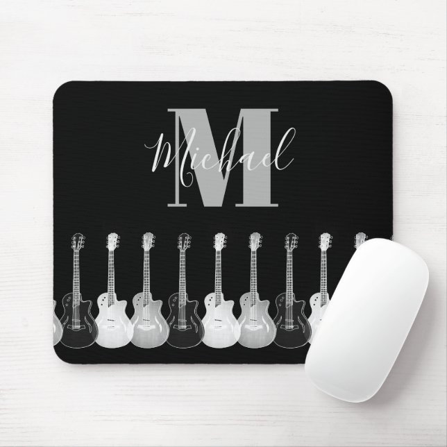 Monogram Acoustic electric guitar monochromatic Mouse Mat (With Mouse)
