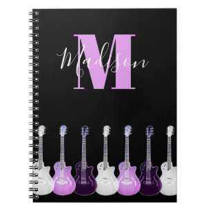 Monogram Acoustic guitar illustration pink Notebook