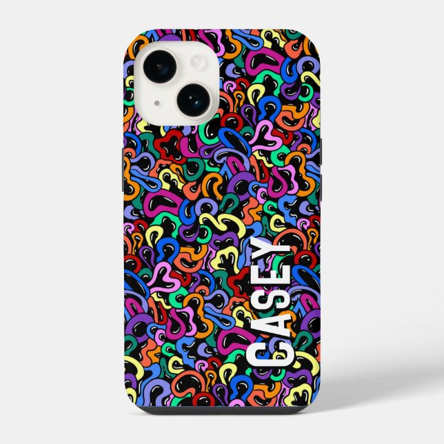 Monogram Add First Name Colourful Bubble Pattern iPhone Case (Back)