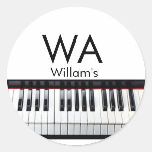 Monogram add initial letter name text piano music classic round sticker