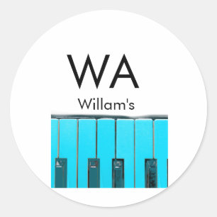 Monogram add initial letter name text piano music  classic round sticker