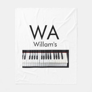 Monogram add initial letter name text piano music fleece blanket