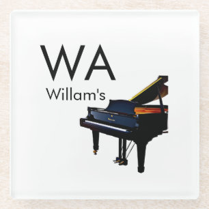 Monogram add initial letter name text piano music glass coaster