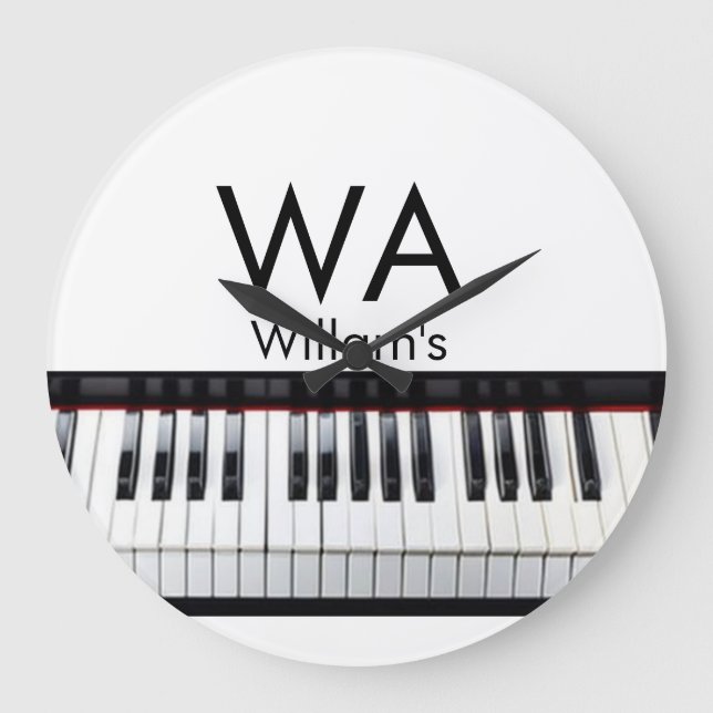 Monogram add initial letter name text piano music  large clock (Front)