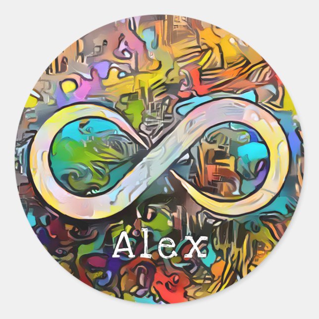 Monogram | Add Name | Infinity Symbol Classic Round Sticker (Front)