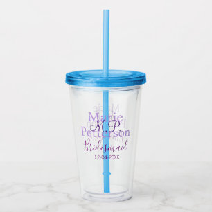 Monogram add name letter bridesmaid wedding maids  acrylic tumbler