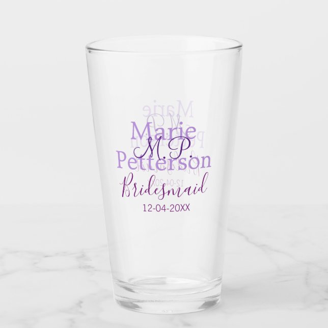 Monogram add name letter bridesmaid wedding maids  glass (Front)
