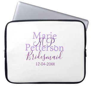 Monogram add name letter bridesmaid wedding maids laptop sleeve