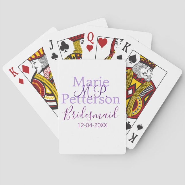 Monogram add name letter bridesmaid wedding maids  playing cards (Back)