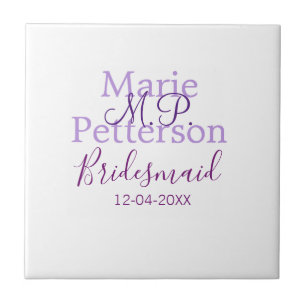 Monogram add name letter bridesmaid wedding maids  tile
