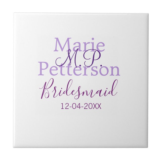 Monogram add name letter bridesmaid wedding maids  tile (Front)