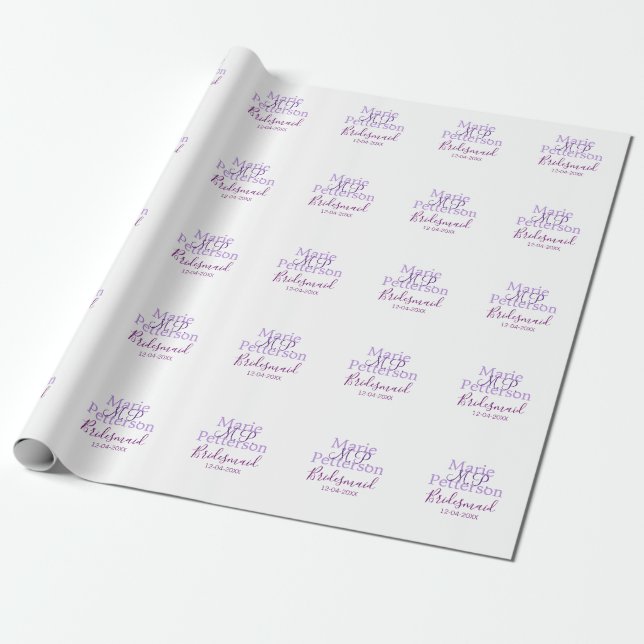 Monogram add name letter bridesmaid wedding maids  wrapping paper (Unrolled)