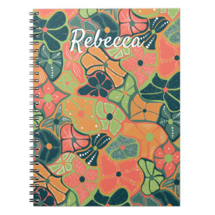 Monogram Add Name Retro Funky Colorful Flower Notebook