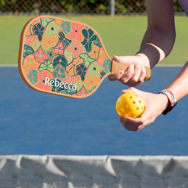 Monogram Add Name Retro Funky Colourful Flower Pickleball Paddle (Insitu)