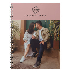 Monogram Add Your Own Photo Blush Colour Block   Notebook
