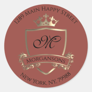 Monogram Address Crown Royal Gold Rose RSVP Classic Round Sticker