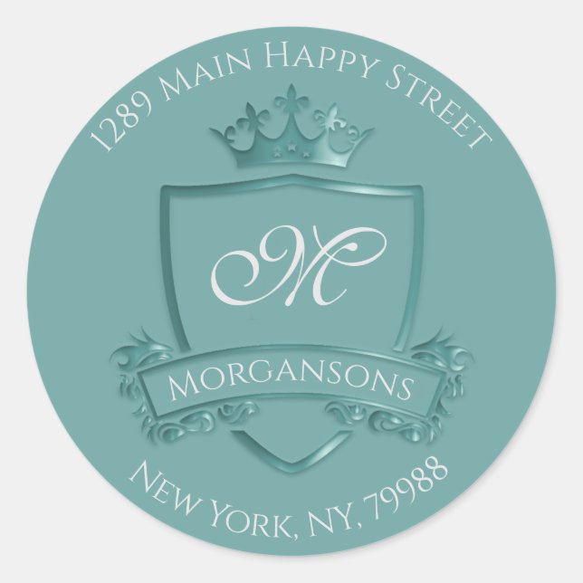 Monogram Address Crown Royal Princess Mint RSVP Classic Round Sticker (Front)