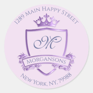 Monogram Address Crown Royal Princess Purple RSVP Classic Round Sticker