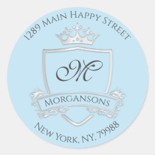 Monogram Address Crown Royal Silver Grey Classic Round Sticker
