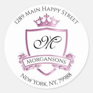 Monogram Address Crown Royal White Rose RSVP Classic Round Sticker