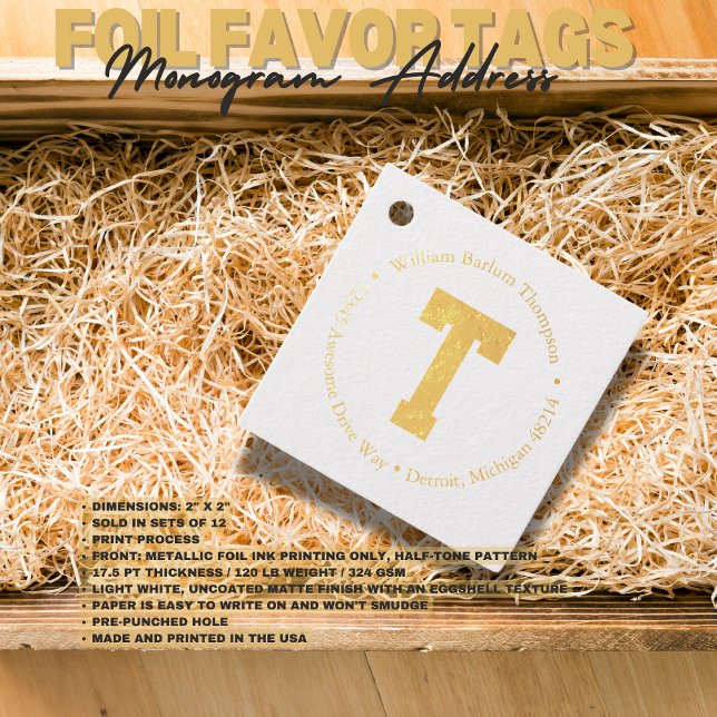 Monogram Address  Favour Tags (Birthday Depot
Monogram Address Foil Favor Tags)