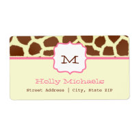 Monogram Address Label - Giraffe Print & Pink