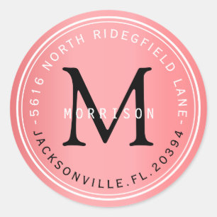 Monogram Address Label in Coral