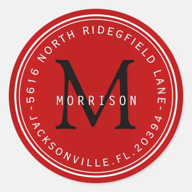 Monogram Address Label in Dark Red (Front)