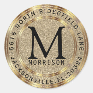 Monogram Address Label in Gold Glitter