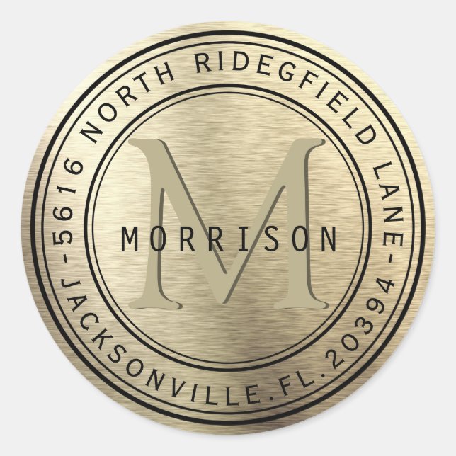 Monogram Address Label in Gold Metal (Front)