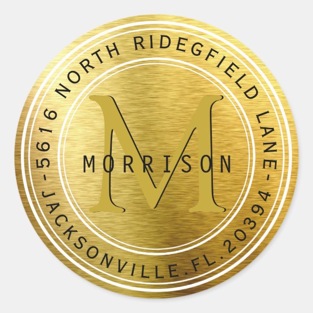Monogram Address Label in Gold Metallic (Front)