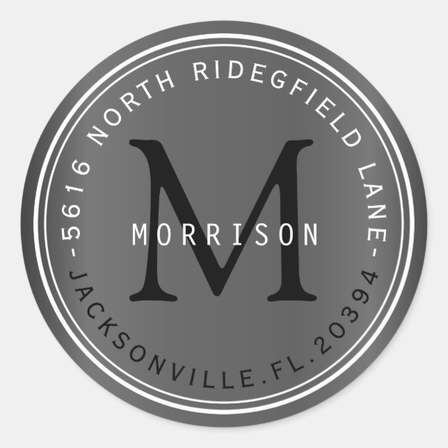 Monogram Address Label in Grey (Front)