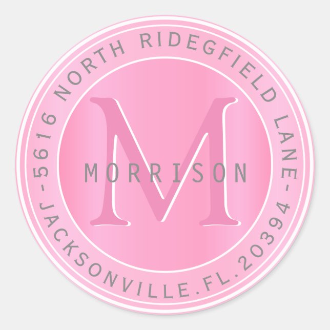 Monogram Address Label in Pink (Front)