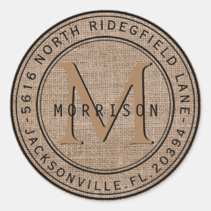 Monogram Address Label in Tan Burlap