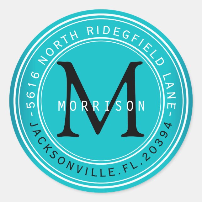 Monogram Address Label in Turquoise 2 (Front)