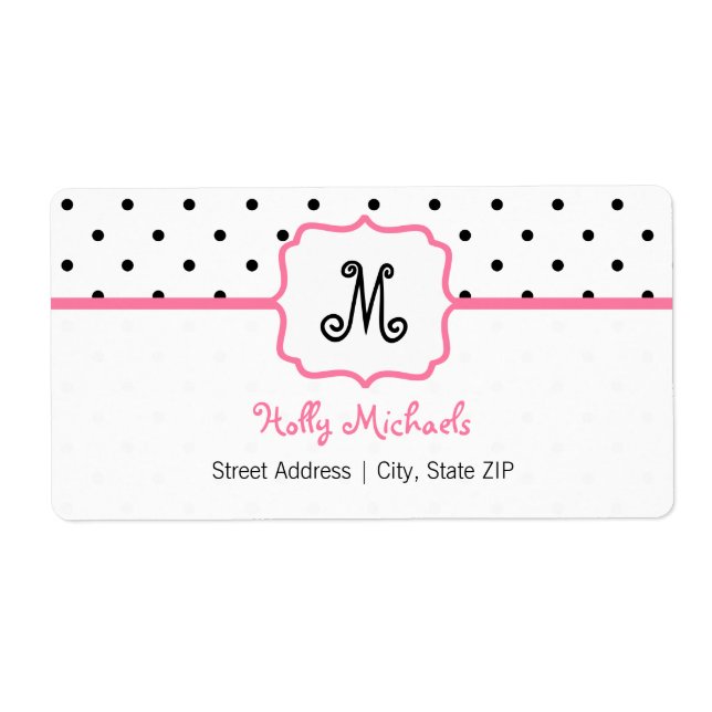 Monogram Address Label - Polka Dot / Pink (Front)