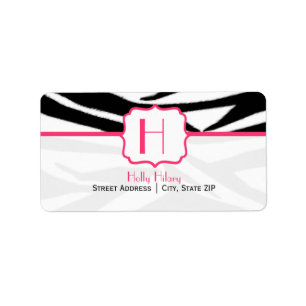 Monogram Address Label - Zebra Print and Pink