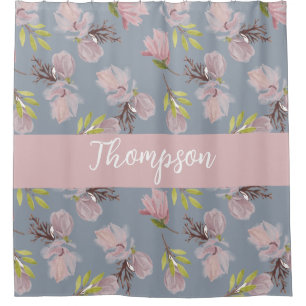Monogram adorable colours floral blue and pink shower curtain