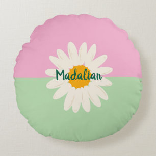 Monogram adorable girly pink and green colour bloc round cushion