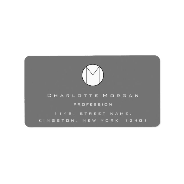 Monogram Adress Name Minimal Logo Grey RSVP Label (Front)
