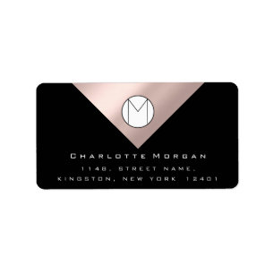 Monogram Adress Name Minimal Rose Black RSVP Label