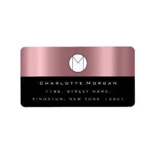 Monogram Adress Name Minimal Rose Black RSVP Label