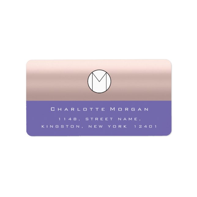 Monogram Adress Name Minimal Rose Purple  RSVP Label (Front)