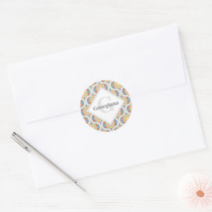Monogram Aegean Summer Oranges And Lemons Mid Mod Classic Round Sticker